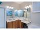 Well-lit bathroom featuring a sink, ample counter space, a large mirror, and built-in shelving at 2387 Nuremberg Blvd, Punta Gorda, FL 33983