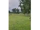 Large backyard with grass, mature trees and a black chain-link fence at 26129 Madras Ct, Punta Gorda, FL 33983