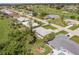 Aerial view of homes with well-maintained lawns, fenced yards, outdoor furniture, and a fire pit area at 37 Oakland Hills Ct, Rotonda West, FL 33947