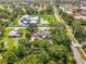 Aerial view highlighting the property's boundaries, surrounding landscape, and prime location within a neighborhood at 4511 Wilkinson Rd, Sarasota, FL 34233