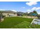 Well-maintained backyard features artificial turf, screened pool, and a stone fire pit area at 26125 Copiapo Cir, Punta Gorda, FL 33983