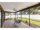 Inviting screened patio with an outdoor table and chairs overlooking the manicured backyard at 3242 Nocturne Rd, Venice, FL 34293