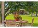 Landscaped backyard with a view of outdoor seating and a barn, providing a serene and picturesque setting at 5221 Blackjack Cir, Punta Gorda, FL 33982