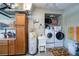 Functional laundry room with a washer, dryer, utility sink, storage cabinets, and water heater at 1318 Red Oak Ln, Port Charlotte, FL 33948