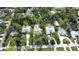 From above, a neighborhood displays houses with screened pools nestled among verdant trees and lawns at 2131 Heasley Rd, Englewood, FL 34223