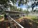 This backyard features some shade from trees, a cute dog, and views of the back exterior of the house at 2174 Schwalbe Way, Sarasota, FL 34235