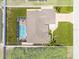 Aerial view of backyard with a screened pool and outdoor seating area at 8081 Dimstead St, Port Charlotte, FL 33981