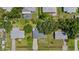 Birds-eye view of a single-Gathering home with lush landscaping and a private backyard, complemented by neighboring residences at 879 E Seminole Dr, Venice, FL 34293