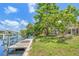 The backyard features a dock on the water and lush green landscaping at 17125 Canary Ln, Port Charlotte, FL 33948