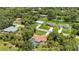 Neighborhood aerial showcasing mature landscaping, manicured lawns, and several homes with screened pools at 3305 Nansen Ln, North Port, FL 34286