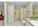 Bathroom featuring a shower/tub combination, vanity, and stylish decor, offering both comfort and functionality at 3305 Nansen Ln, North Port, FL 34286