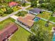Aerial view of a home with a screened pool and fenced backyard in a quiet residential neighborhood at 4038 Corydon Ave, North Port, FL 34286
