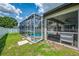 View of screen enclosed pool from backyard and showing the home's exterior at 4038 Corydon Ave, North Port, FL 34286