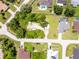 Aerial top-down shot showing RV and residential homes surrounded by green landscaping in a quiet neighborhood at 976 Great Falls Nw Ter, Port Charlotte, FL 33948