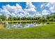 Picturesque pond with lily pads and lush greenery, enhancing the natural beauty of the property at 10810 Wheeler Pl, Punta Gorda, FL 33950