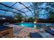 The screened pool area provides ample space for entertaining at night at 11105 Balfour E St, Venice, FL 34293