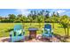 Relaxing backyard seating area, featuring mature landscaping and peaceful green space at 25272 E Lenox Cir, Punta Gorda, FL 33950