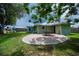 Backyard patio featuring brick pavers, seating with umbrella, and green exterior at 21539 Gladis Ave, Port Charlotte, FL 33952