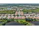 Panoramic aerial view of a residential community with mature trees and a serene lake at 4180 Lenox Blvd, Venice, FL 34293