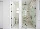 Bathroom featuring a glass-door shower with marble-look tile at 576 Mcdill Dr, Port Charlotte, FL 33953