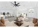 Open concept living area with modern furnishings, tile floors, and a kitchen/dining area at 10055 Franklin Dr, Englewood, FL 34224