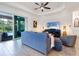 Bright living room that offers seamless access to the screened-in lanai and views of the outdoor pool at 14684 Cherry Blossom Way, Punta Gorda, FL 33955