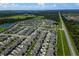 Expansive aerial view showcases a meticulously planned community, lush greenery, and serene ponds under a bright, sunny sky at 17032 Yellow Pine St, Wimauma, FL 33598