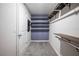 Walk-in closet featuring installed shelving and carpeted floors at 17032 Yellow Pine St, Wimauma, FL 33598