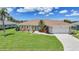 Charming single-story home with a well-manicured lawn and a welcoming turquoise front door at 1915 Pebble Beach Ct, Venice, FL 34293