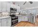 Modern kitchen featuring stainless steel appliances, granite countertops, and white cabinetry at 233 Durrance St, Punta Gorda, FL 33950