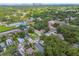 An aerial view shows the community with a school and athletic fields near homes and tree coverage at 2626 E 38Th Ave, Tampa, FL 33610