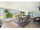 Screened-in patio with outdoor dining set and comfortable seating, perfect for enjoying the backyard view at 3612 Patina Dr, Tampa, FL 33619