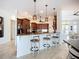 Modern kitchen boasts dark wood cabinets, granite counters, and bar seating with ornate light fixtures at 119 Creek Se Dr, Port Charlotte, FL 33952