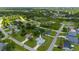 Overhead aerial view of house showing the surrounding neighborhood and wooded area at 1865 Rival Ter, North Port, FL 34286