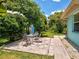 Backyard patio with a table and four chairs and a blue umbrella at 2969 Wells Ave, North Port, FL 34286