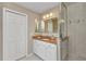 Bright bathroom featuring a white vanity with a stone countertop and decorative mirror at 900 E Marion Ave # 1403, Punta Gorda, FL 33950