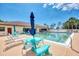 Enjoy the community pool with tables and umbrellas at 13525 Dibella Ave, Port Charlotte, FL 33981