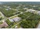Aerial view showcasing this property with a screened-in pool, long driveway, and in a tree-filled residential area at 5039 Parker St, Port Charlotte, FL 33981