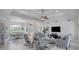 Spacious living room with gray sofas, a large TV, and access to the pool at 283 Long Meadow Ln, Rotonda West, FL 33947