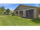 Landscaped backyard with a patio and spacious lawn at 404 Cypress Forest Dr, Englewood, FL 34223