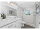 Clean bathroom with a walk-in shower, white cabinets, and modern fixtures at 4199 Hollis Ave, Port Charlotte, FL 33953