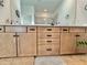 Double sink bathroom vanity with light wood cabinets at 19060 Moscato Ct, Venice, FL 34293