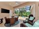 Relaxing indoor patio with wicker furniture, a large sliding glass door, and a view of the pool at 2844 Myakka Creek Ct, Port Charlotte, FL 33953