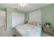 Bedroom with bed, nightstand, and ceiling fan at 43 Mark Twain Ln, Rotonda West, FL 33947