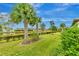 Landscaped backyard with lush lawn and tropical trees at 1445 Hyssop Loop, North Port, FL 34289