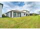 Landscaped backyard with a screened patio and home view at 19536 Fishhawk Trl, Venice, FL 34293