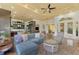 Spacious living area featuring a sectional sofa and access to the kitchen and backyard at 3060 Rivershore Ln, Port Charlotte, FL 33953