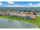 Aerial view of lakefront community with multiple houses and pools at 1985 Coconut Palm Cir, North Port, FL 34288