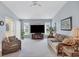 Spacious living room with vaulted ceilings and sliding doors to lanai at 618 Deerwood Ave, Englewood, FL 34223