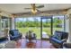 Relaxing sunroom with comfortable seating, decorative accents, and screened windows offering views of the lush backyard at 4036 Elvington Rd, Port Charlotte, FL 33981